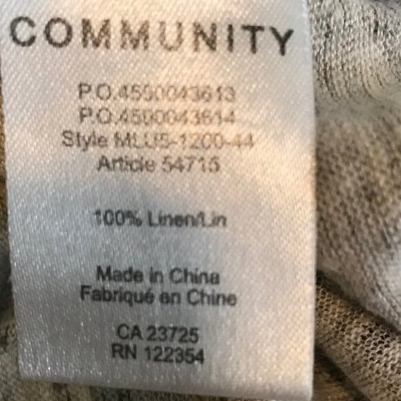 COMMUNITY Grey Marbled Cropped Long Sleeve Shirt 100% Linen Size S - Picture 7 of 7